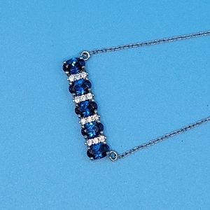 Sterling Silver Blue and Clear CZ Necklace